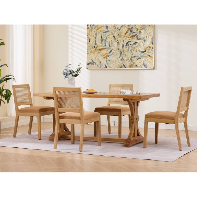 Roomfitters Upholstered Dining Chair Set of 2 with Rattan Back & Wood Legs, Modern Farmhouse Side Chair for Kitchen