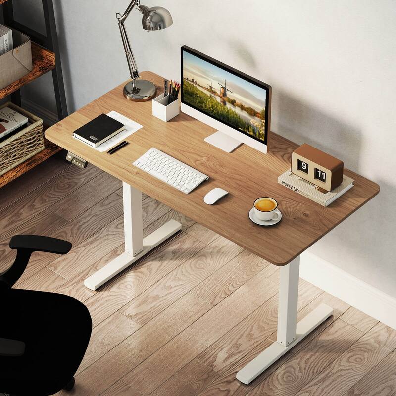 Costway 48” x 24” Electric Standing Desk with LED Display 2 Memory - Natural+White
