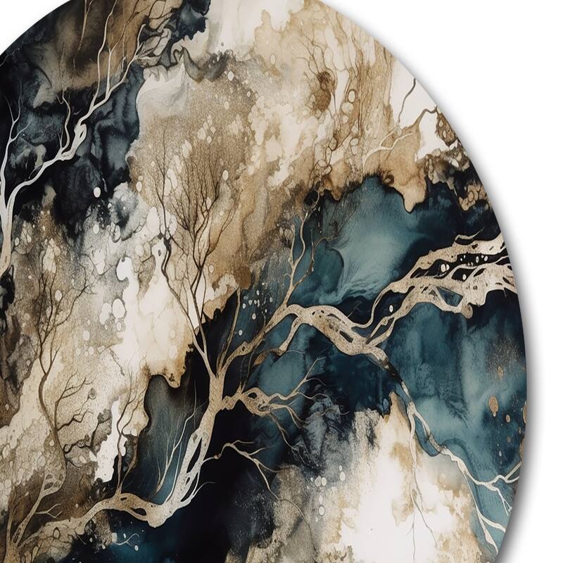 Designart "Blue Beige Marbled Dreamscape I" Modern Geometric Metal Round Wall Art