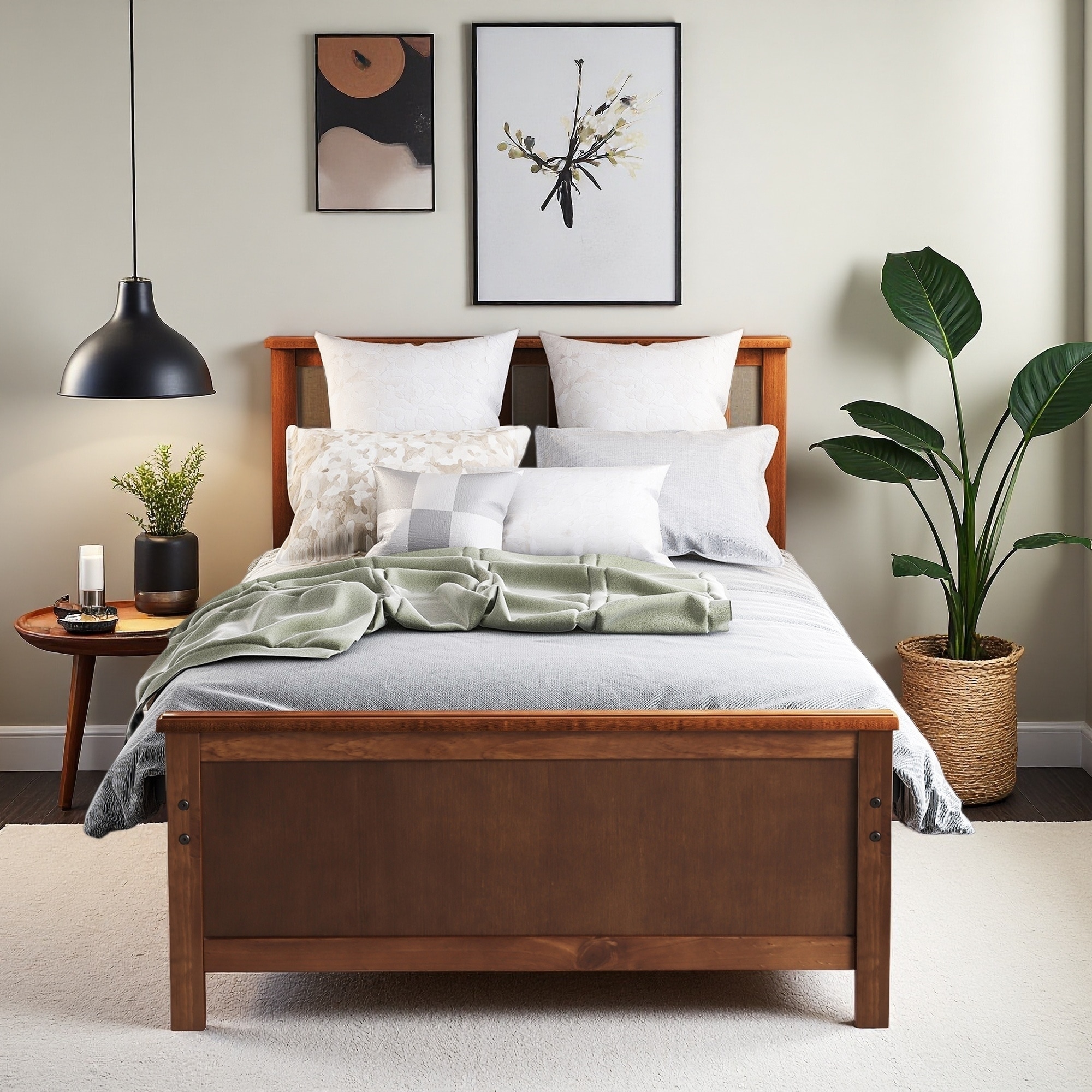 Twin Size Wood Platform Bed with Headboard, Footboard, and Wood Slat Support
