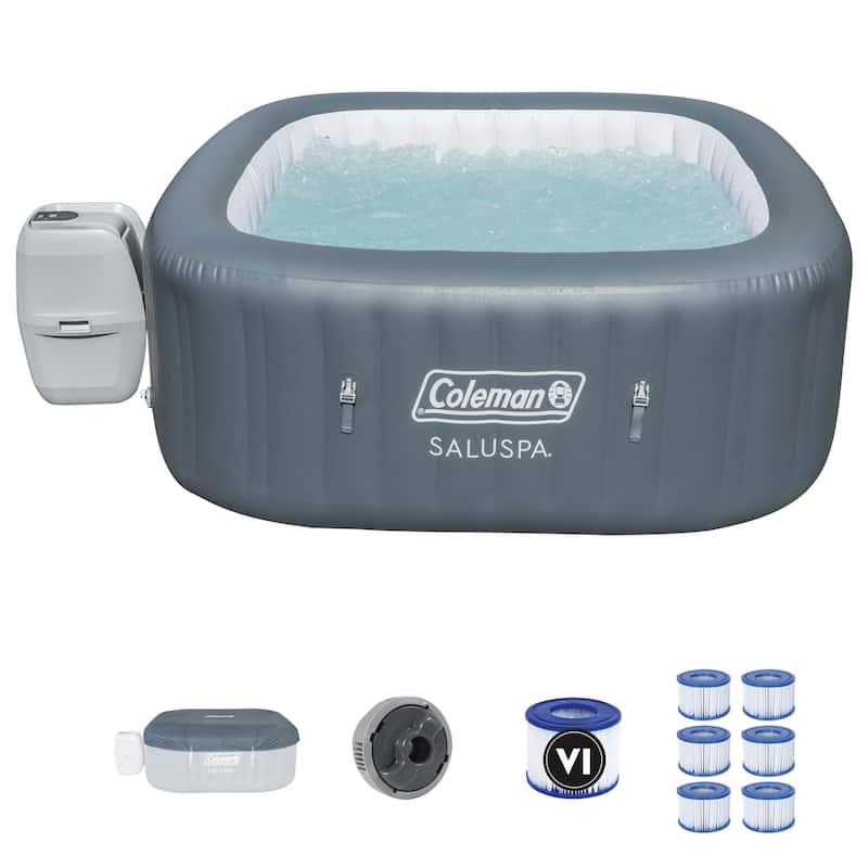 Coleman SaluSpa 4 Person Portable Inflatable Square Hot Tub & 12 Bestway Filters - 71 x 71 x 28 inches