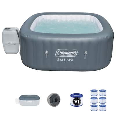 Coleman SaluSpa 4 Person Portable Inflatable Square Hot Tub & 12 Bestway Filters - 71 x 71 x 28 inches