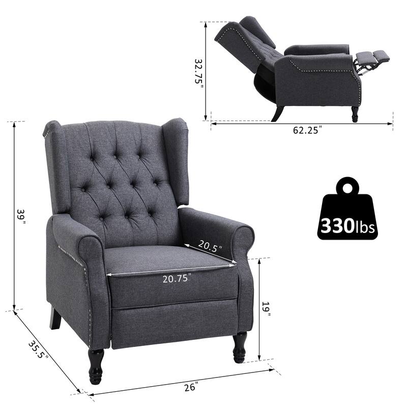 Modern 26" Upholstered Buttons Tufted Recliner Chair with Footrest and Solid Wooden Legs