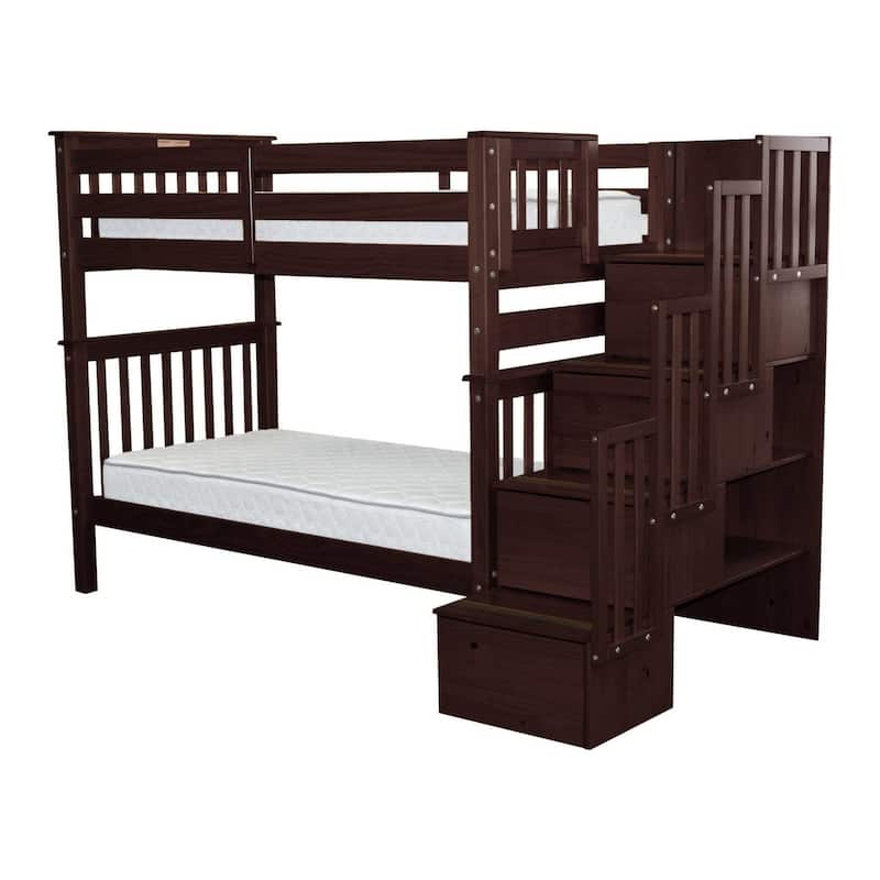 Taylor & Olive Trillium Tall Twin over Twin Stairway Bunk Bed, 4 Steps