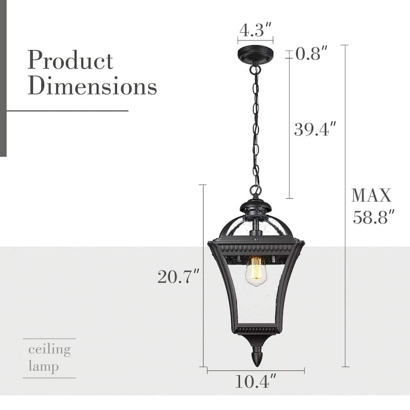 21"Outdoor Pendant Light with Seeded Glass