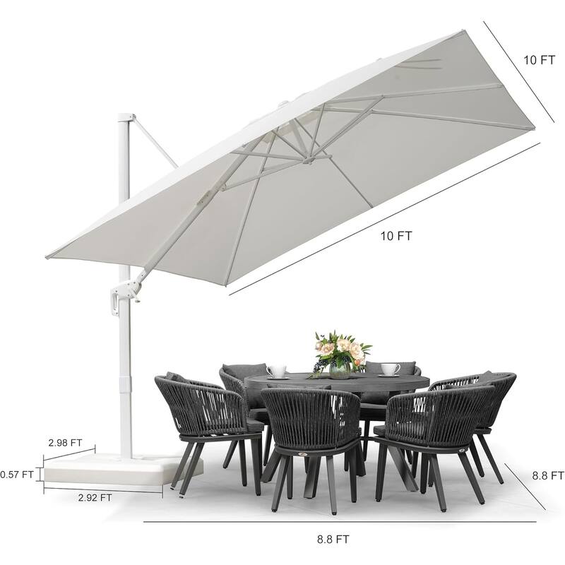 PURPLE LEAF White Square Cantilever Patio Umbrella With Base
