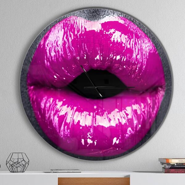 slide 2 of 10, Designart 'Purple Lip Makeup' Oversized Shabby Chic Wall CLock