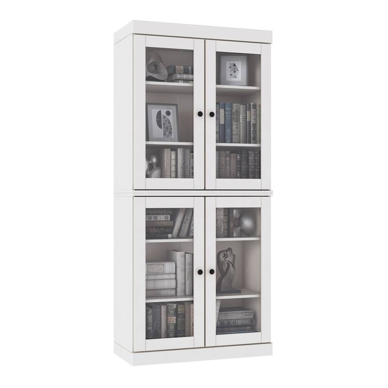 Palace Imports Solid Wood 6-Shelf Bookcase, Clear Glass Doors, Adjustable Shelves