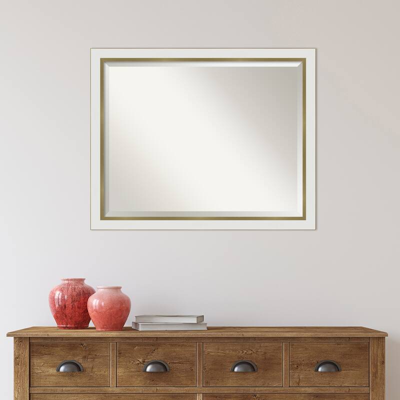 Beveled Bathroom Wall Mirror - Eva White Gold Narrow Frame