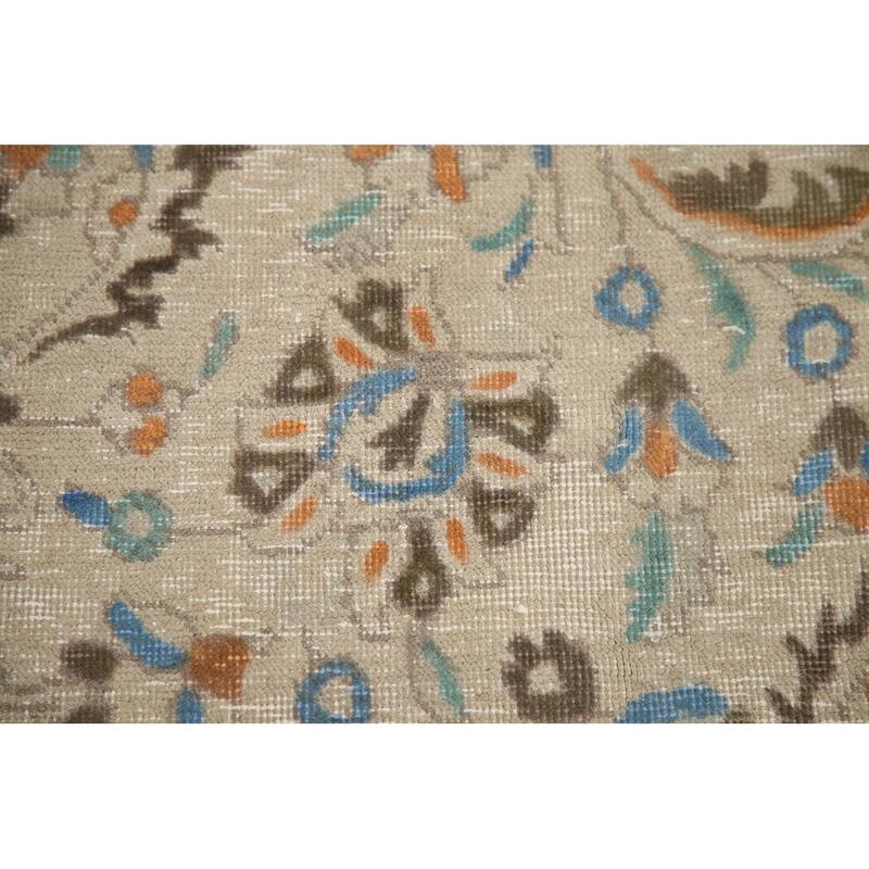 Hand Knotted Oriental 100% Wool Carpet Traditional Floral Beige & Ivories Tabriz Area Rug - 13' 1'' X 9' 9''