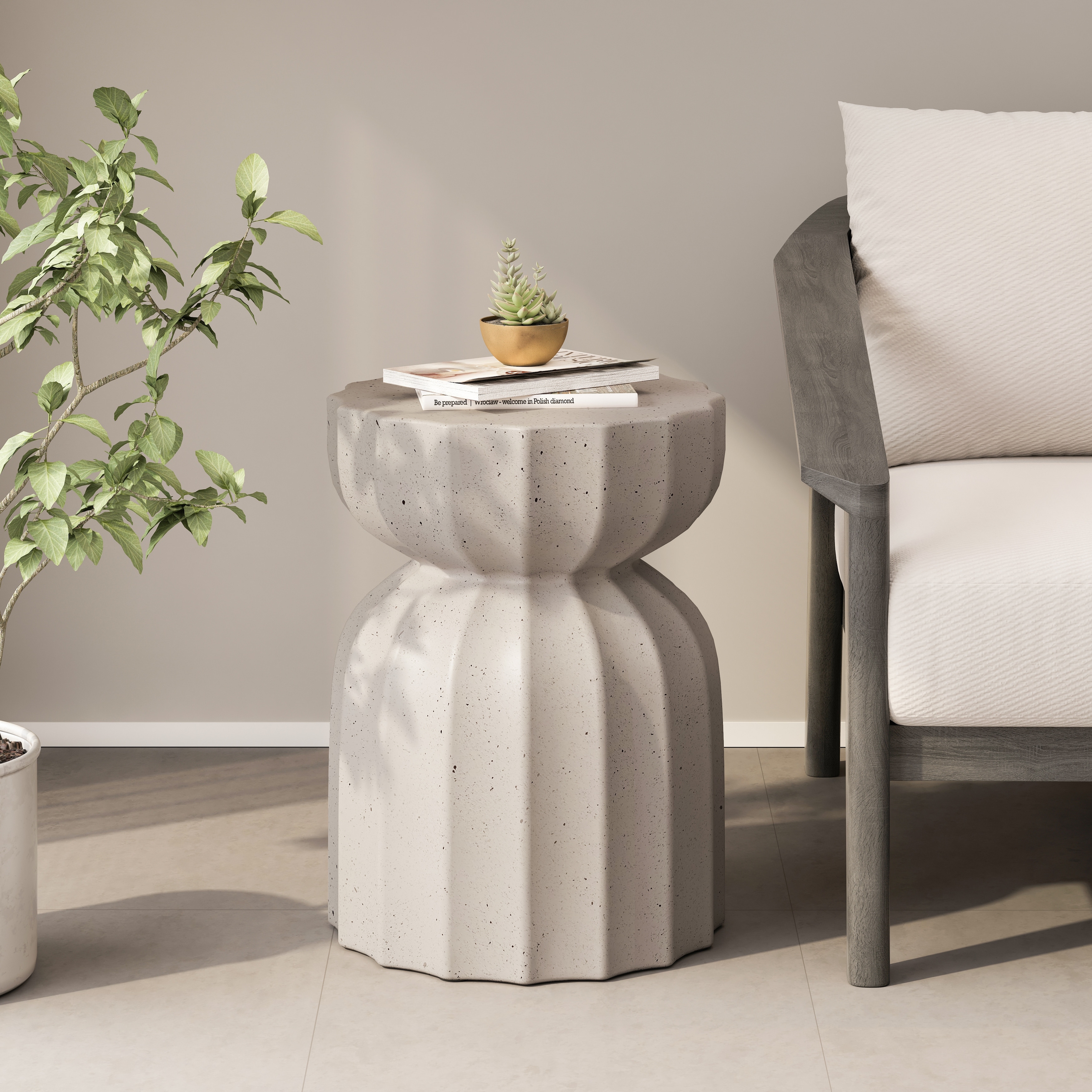 13" Outdoor and Indoor Waterproof Coffee Table and Side Table Set,Durable MgO Cement Design,2PC