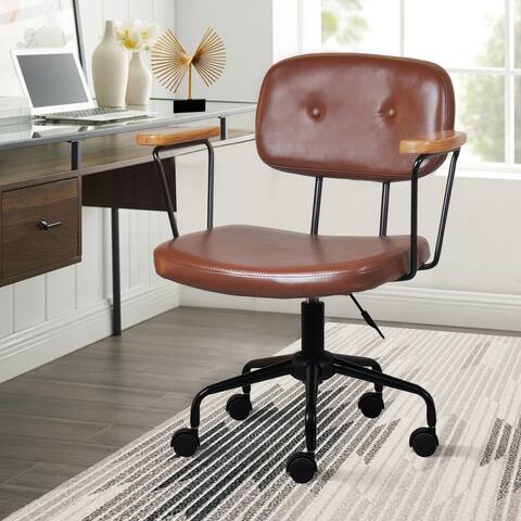 Faux Cowhide Leather Office Task Computer Chair - Adjustable and Swivel Backrest Desk Chair with Armrest