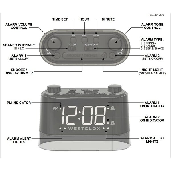 Westclox Vibrating Bed Shaker Alarm Clock - 5.1 x 3.5 - Bed Bath