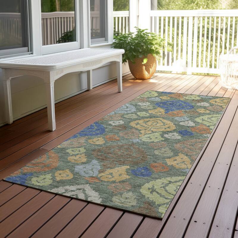 Machine Washable Indoor/ Outdoor Casual Zona Chantille Rug - Basil - 2'3" x 7'6"
