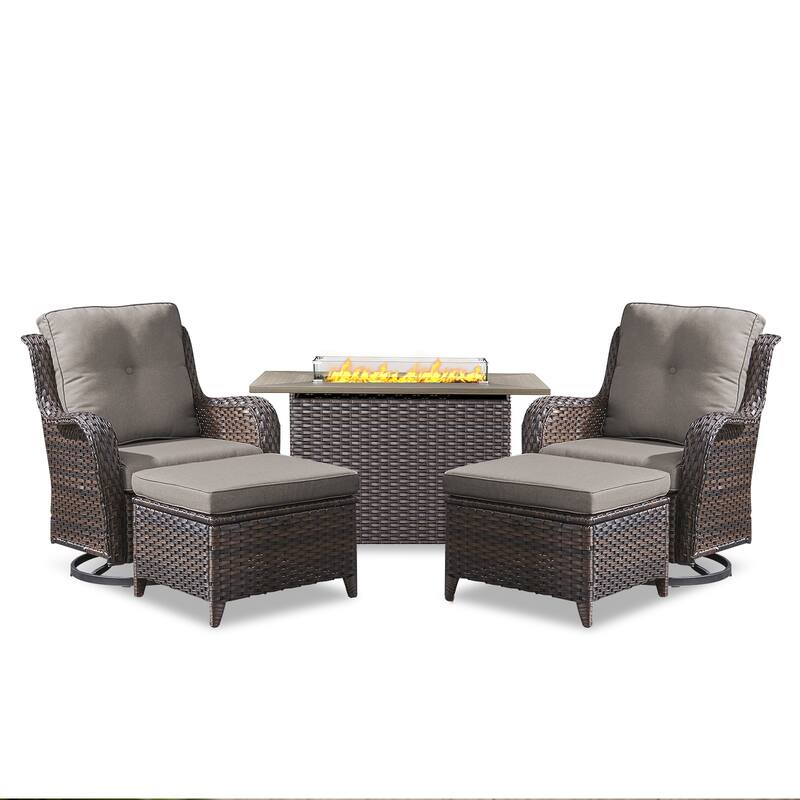 Fire Pit Table with Patio Glider Chairs Ottomans