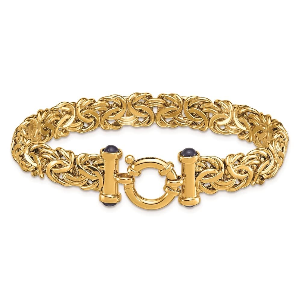Curata Solid 18k Yellow Gold Italian 7.5" or 8" 9.5mm Byzantine Bracelet with Genuine Sapphire Endcaps