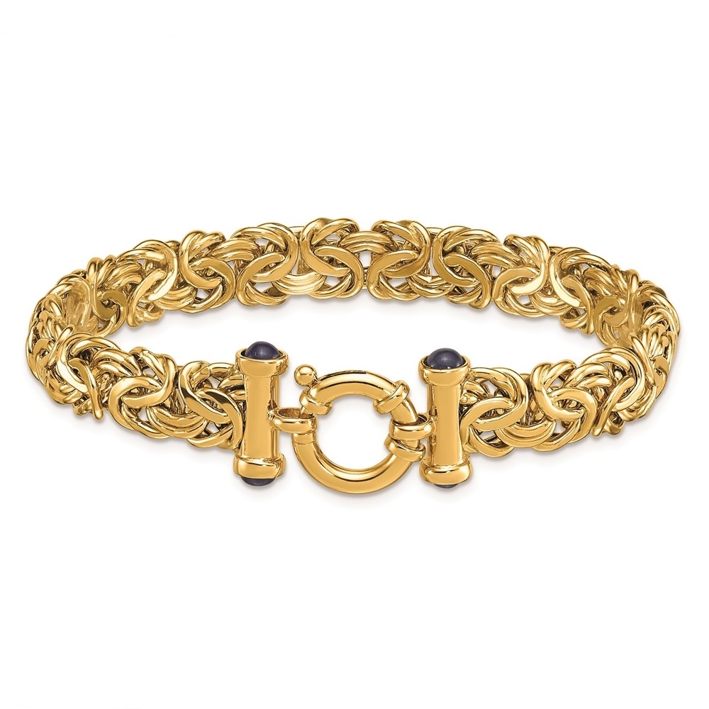 Curata Solid 18k Yellow Gold Italian 9.5mm Byzantine Bracelet with Genuine Sapphire Endcaps