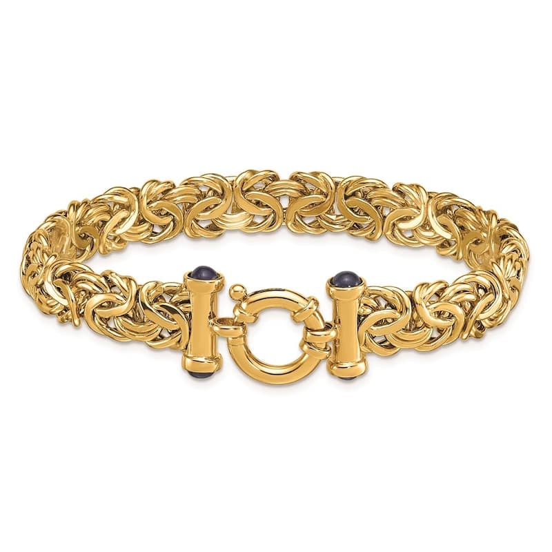 Curata Solid 18k Yellow Gold Italian 7.5" or 8" 9.5mm Byzantine Bracelet with Genuine Sapphire Endcaps