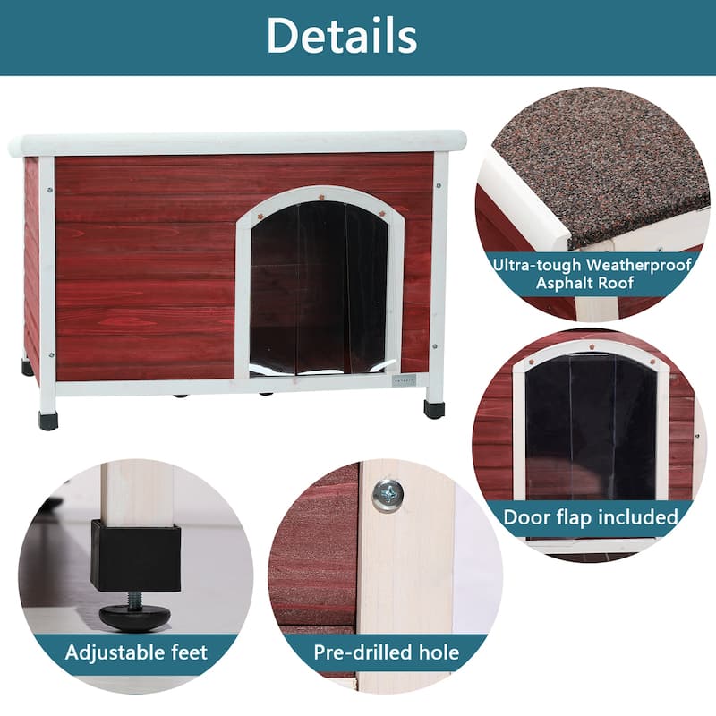 Outdoor Elevated Wooden Dog House with Weatherproof, Opening Roof, Adjustable Plastic Feet, Suitable for Medium and Large Dogs
