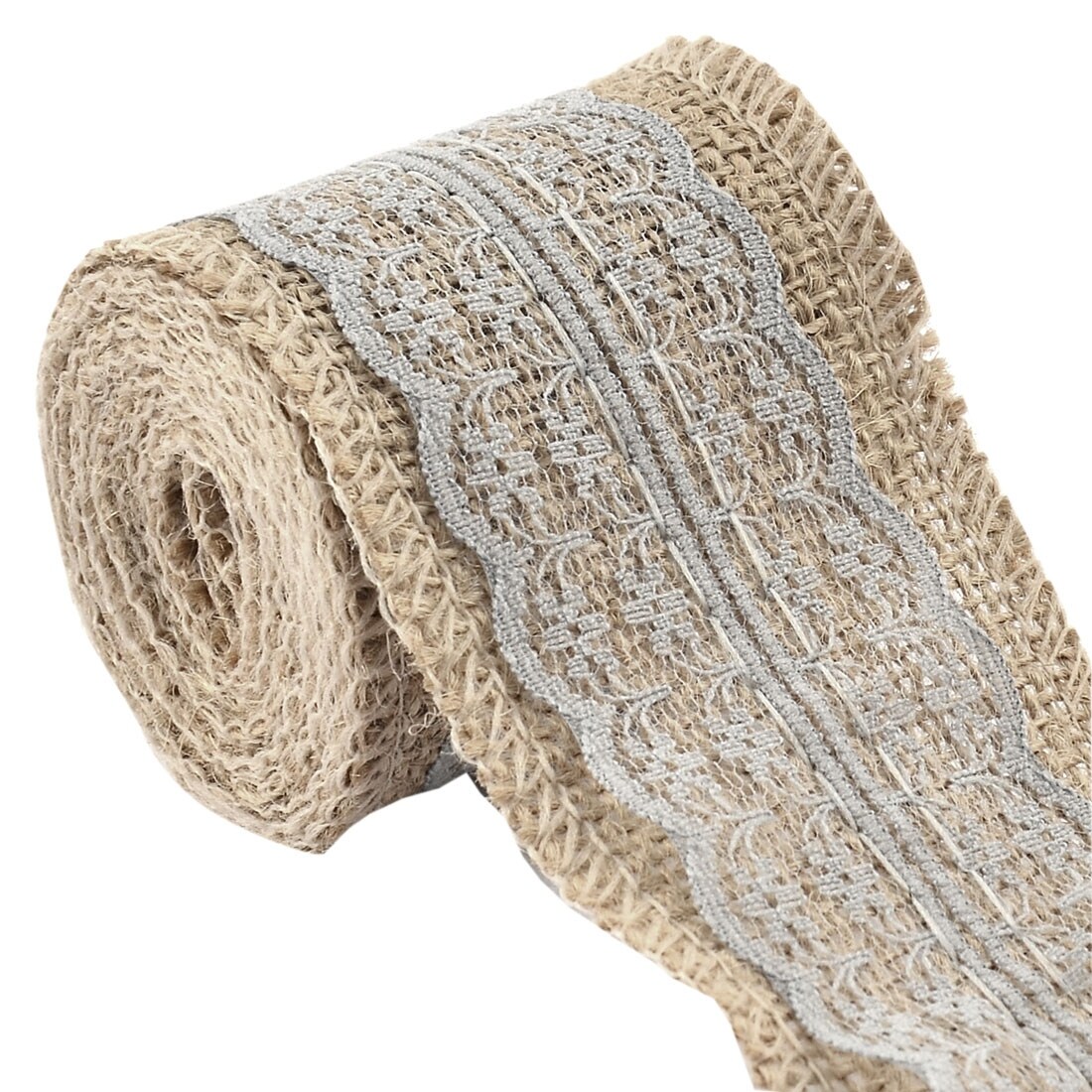 4 inch Red Burlap Ribbon with White Lace Edges - 5 Yards