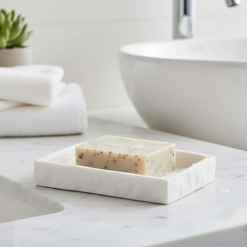 Collection Stone Effect Bath Accessory Set-4 pieces - Soap Dish Holder Only - White