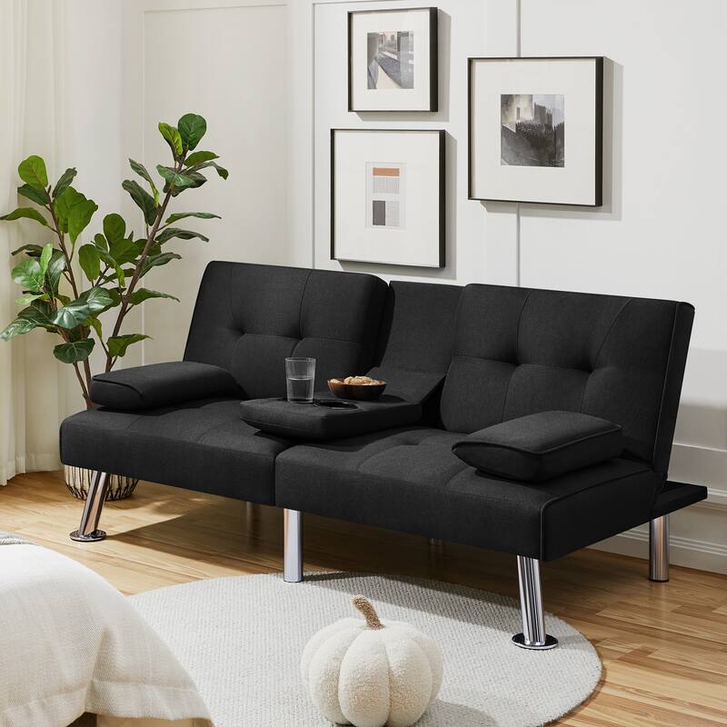 Yaheetech Fabric Upholstered Convertible Futon Sofa Bed