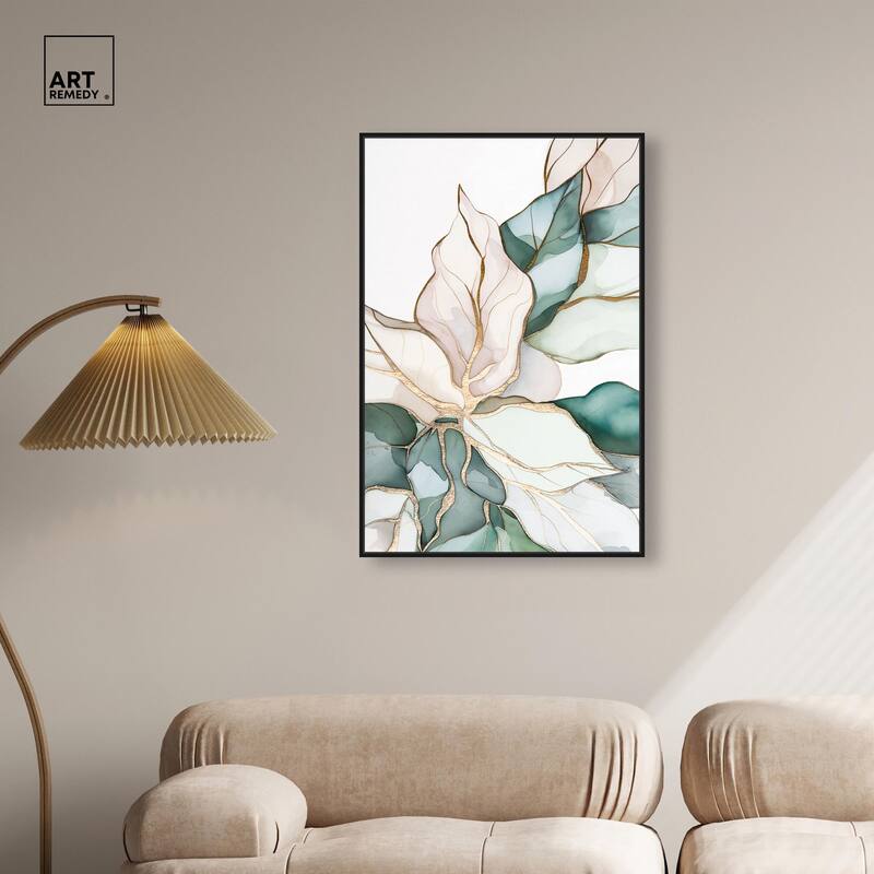 Pastel Leaves with Gold II Canvas by Art Remedy