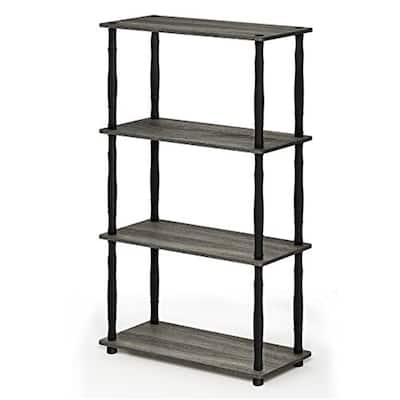 4 Tiers Wood Household Shelving Unit in French Oak/Black (23.6 in. W x 43.25 in. H x 11.6 in. D) - 23.6