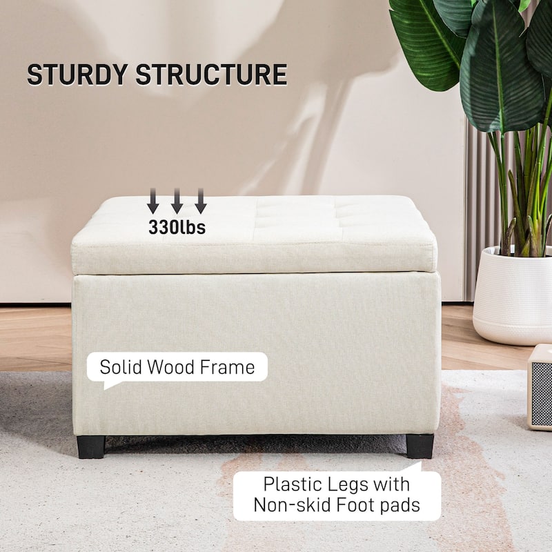 HOMCOM Fabric Tufted Storage Ottoman with Flip Top Seat Lid, Metal Safety Hinge and Stable Rubberwood Legs
