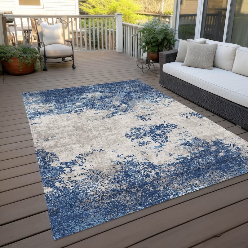 Machine Washable Indoor/ Outdoor Abstract Pixels Chantille Rug