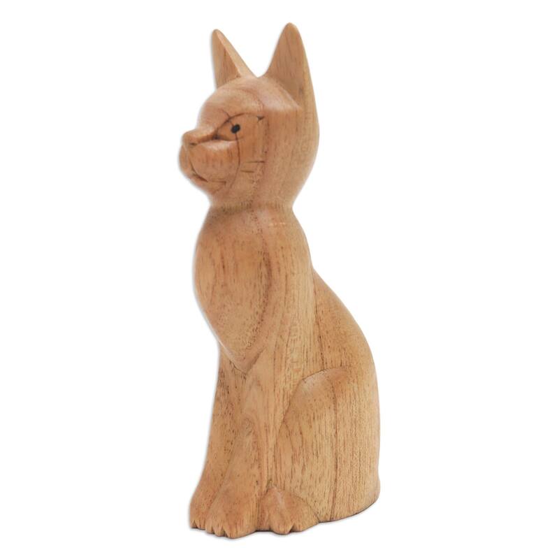 Novica Handmade Cunning Cat Wood Sculpture