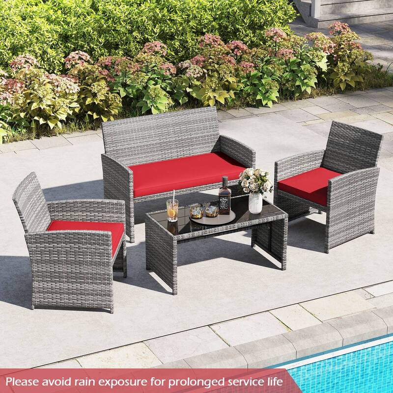Gymax 2PCS 4 Piece Patio Furniture Set Outdoor Wicker Conversation Set