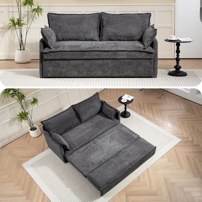 59.5" Upholstered Sofa Bed, Convertible Sleeper Sofa, Pull out Couch with Charging Station & Side Pockets, Loveseat Chair - Grey-Corduroy