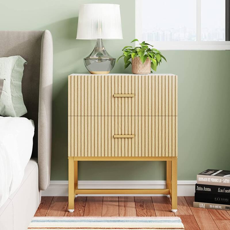 2-Drawer Modern White Nightstand Bed Side Table Storage End Table