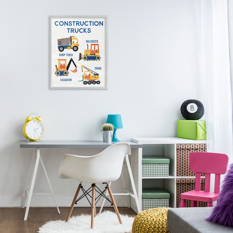 Stupell Educational Construction Trucks Framed Giclee Art Design By Conrad Knutsen