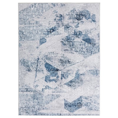 Lexi Modern Area Rug, Abstract Art Design, Soft Fabric, Blue, Gray - 9'3" x 12'3" - 9'3" x 12'3"
