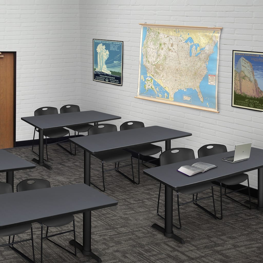 48" x 24" Training Table- Grey & 2 Stack Chairs- Black