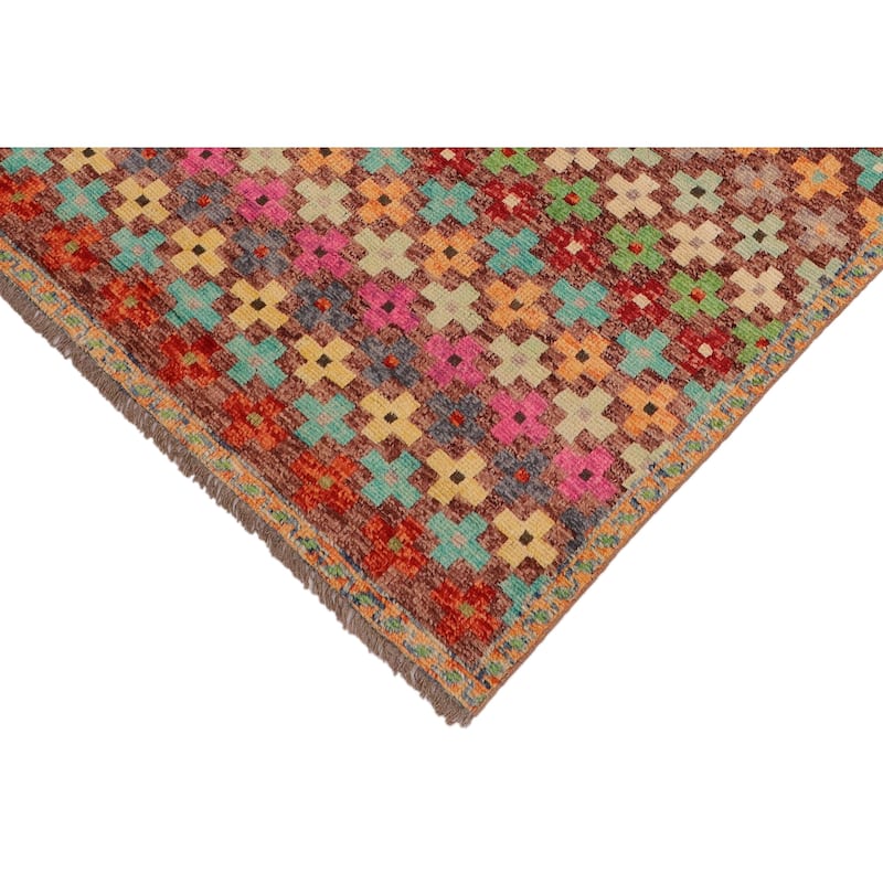 Modern Balochi Curry Maroon/Blue Hand Knotted Wool Rug - 3'4'' x 4'10''