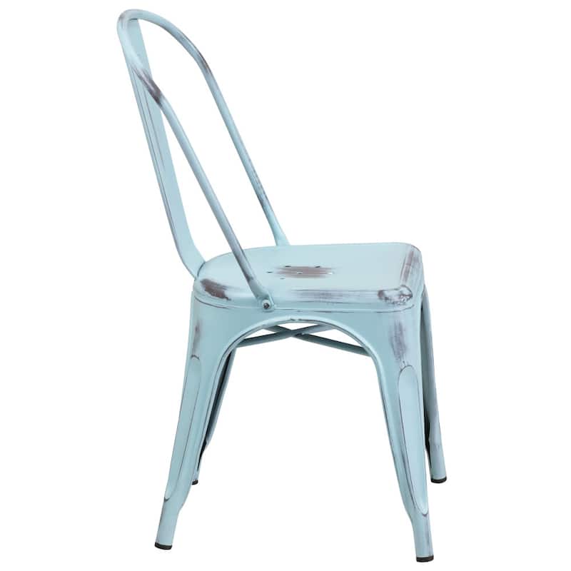 Distressed Metal Indoor-Outdoor Stackable Chair - Kitchen Furniture