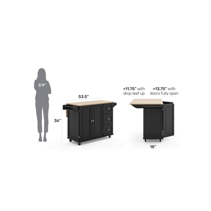 3-Drawer Drop Leaf Kitchen Cart with Wood Top by Homestyles
