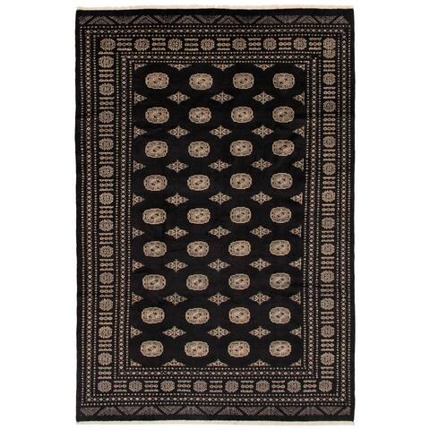 ECARPETGALLERY Hand-knotted Finest Peshawar Bokhara Black Wool Rug - 6'7 x 9'9