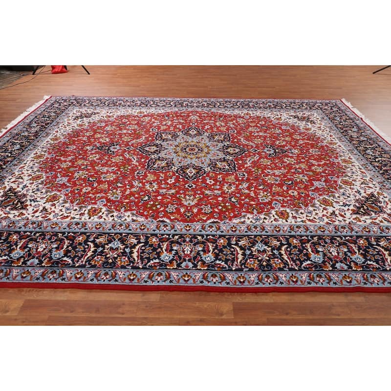 Floral Red Kashan Turkish Rug Floral Machine-Made Carpet - 9'9" x 12'8"