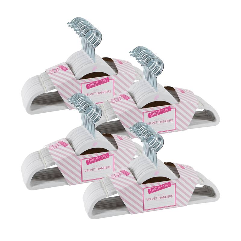 Simplify Kids Velvet Hangers - White - 100 Pack