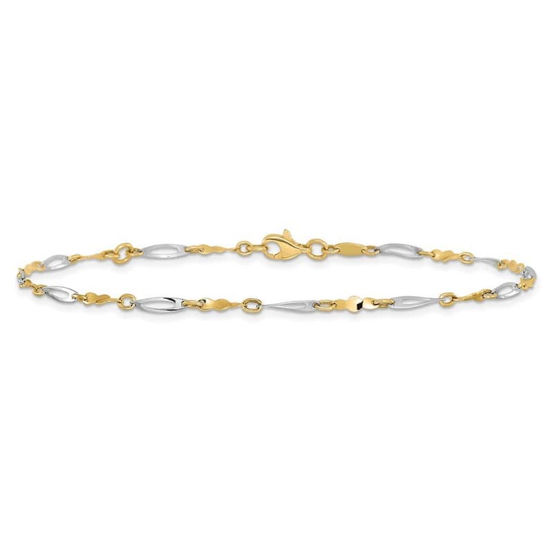 Curata Women's 2.5mm 10k Two-tone Gold Twist Rope Fancy Link Anklet - 9 Inch