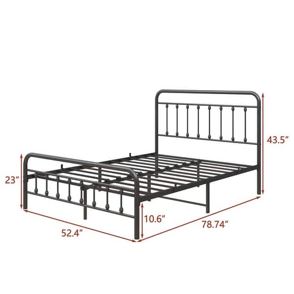 dimension image slide 2 of 3, Modern Metal Platform Bed Frame with Headboard No Box Spring Needed Twin BLACK