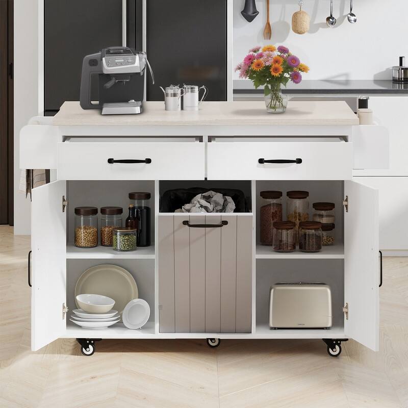 Alger Kitchen Island with Trash Can Storage Cabinet