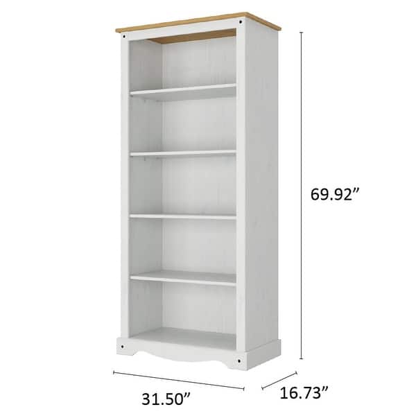 dimension image slide 2 of 3, Wood Bookcase 5 Shelf Corona Collection | Furniture Dash
