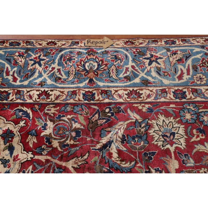 Vegetable Dye Isfahan Persian Antique Area Rug Handmade Wool Carpet - 9'2"x 13'8"
