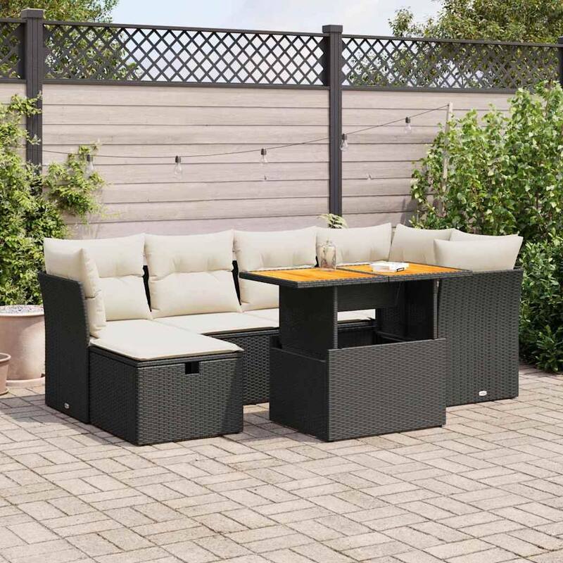 Stylish 7-Piece Outdoor Sofa Set - 21.7 x 39.4 x 28.7 in - Black and cream with storage