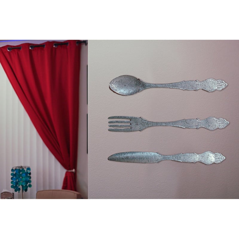 Zeckos 30 Inch Gray Metal Fork Spoon Knife Wall Hanging (Set Of 3)